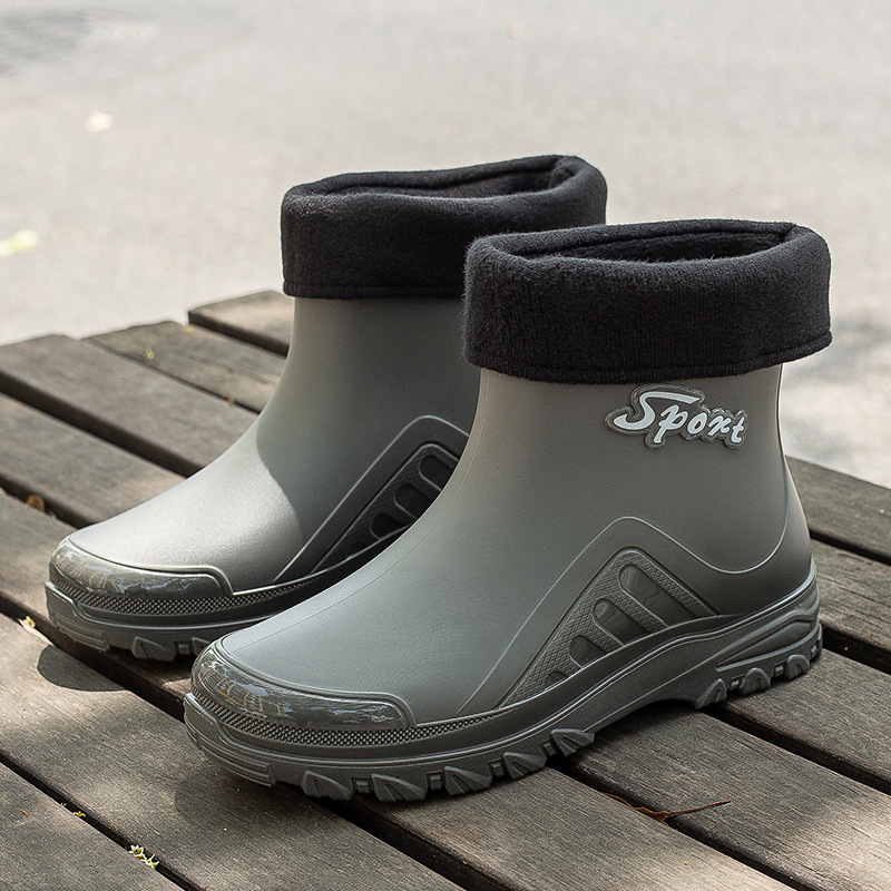 2023 Korean Style Fashion Short Men's Casual Rain Boots New 558 Men's Low-Cut Fleece-Lined Warm Rain Shoes