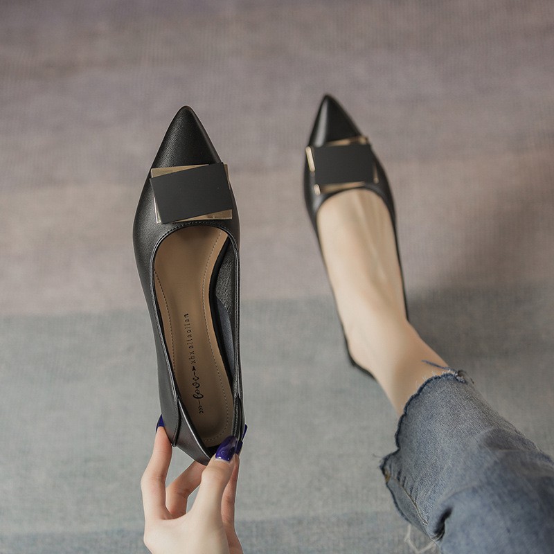 软真皮不磨脚单鞋配裙上班穿瓢鞋春秋四季女鞋韩版尖头玛丽珍鞋女