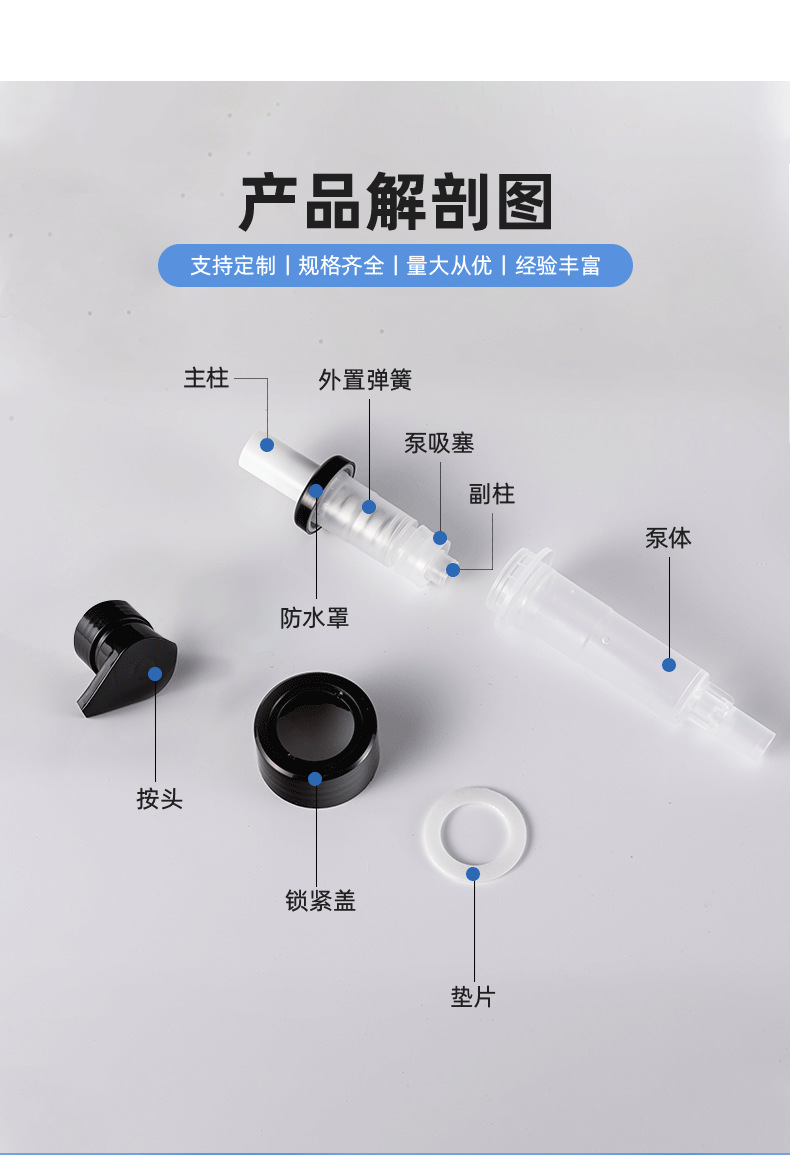 批发洗发水乳液泵头黑色鸭嘴泵402型33牙乳液泵头外置弹簧按压泵