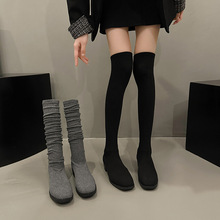 袜子靴女2023秋冬新款韩版过膝针织圆头粗跟中跟保暖瘦瘦弹力靴潮