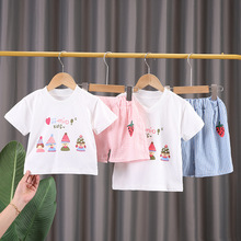 婴幼儿小女孩宝宝衣服夏季新款短袖童装儿童卡通印花T恤衫格子裤