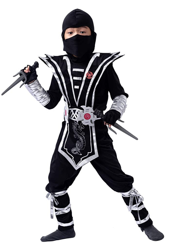 儿童银色龙忍者服装日本男孩忍者衣服蒙面衣服套装万圣节扮演服
