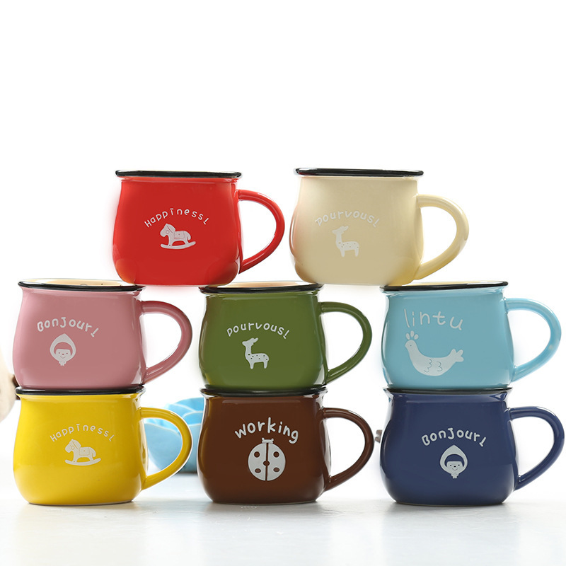 Creative Japanese Ceramic Mug Gift Big Belly Cup Breakfast Cup Milk Coffee Cup Color Glaze Printed Logo
