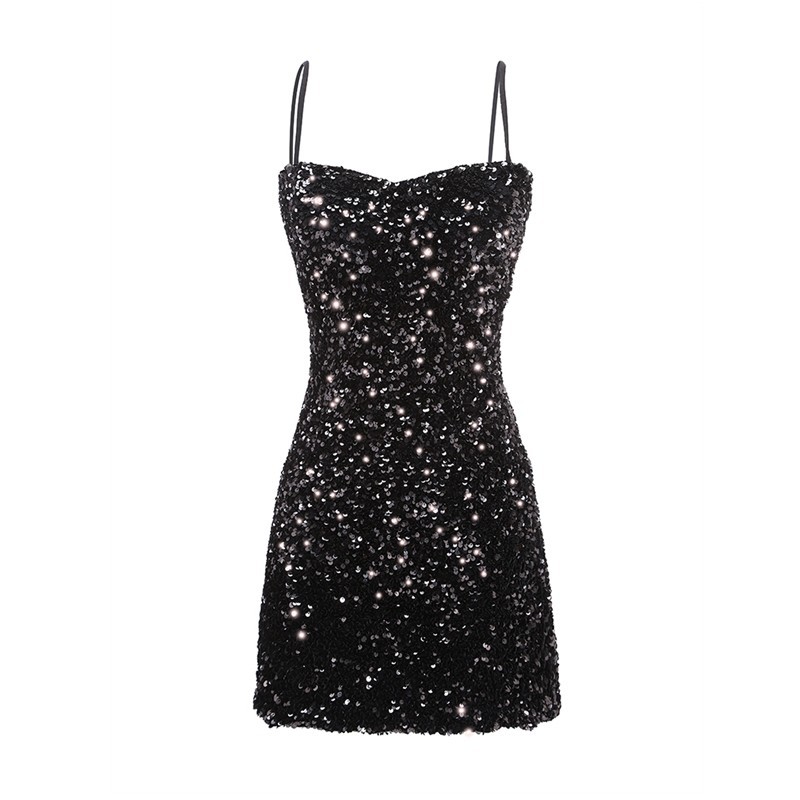 亮片吊带小礼服裙子夜店可穿网红女装蹦迪小黑裙性感气质连衣裙女