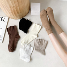 袜子女中筒袜纯色休闲棉袜新款时尚堆堆袜秋冬季女袜长袜批发厂家