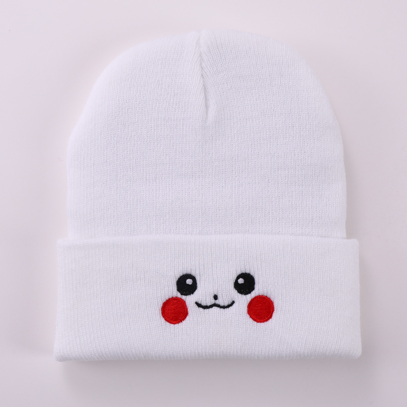 Male and Female Students Autumn and Winter Hat Anime, Cartoon, Cute Smiling Face Knitted Hat Outdoor Pullover Warm Hat Hip Hop Woolen Cap