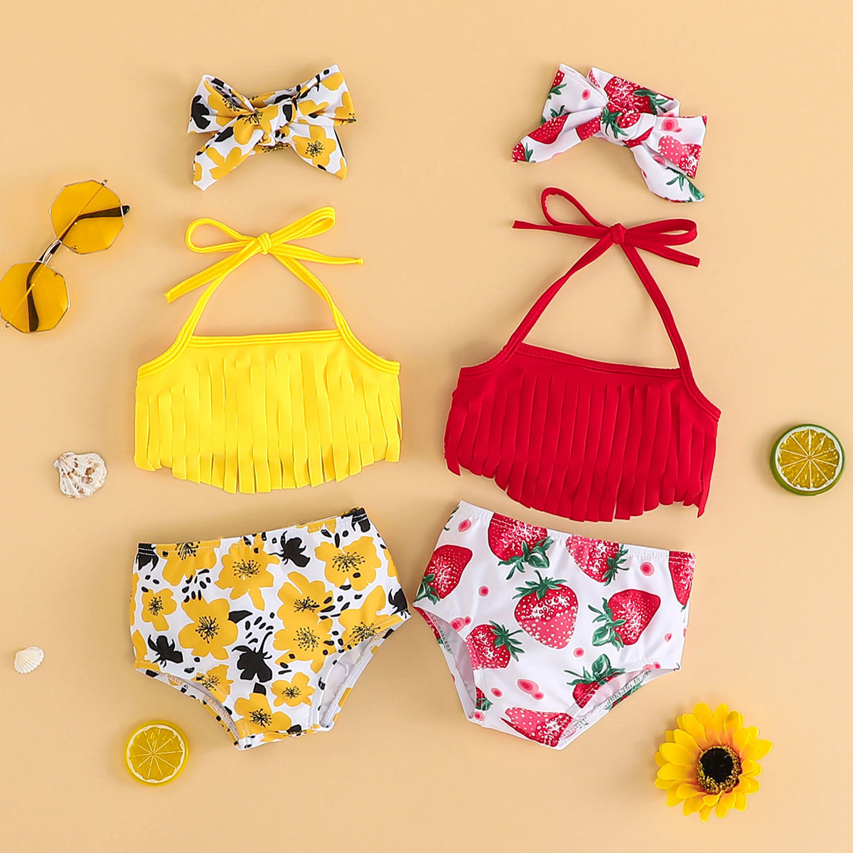 儿童时尚服装2021夏季女童三角裤泳衣套装 小童两件套游泳服-阿里巴巴