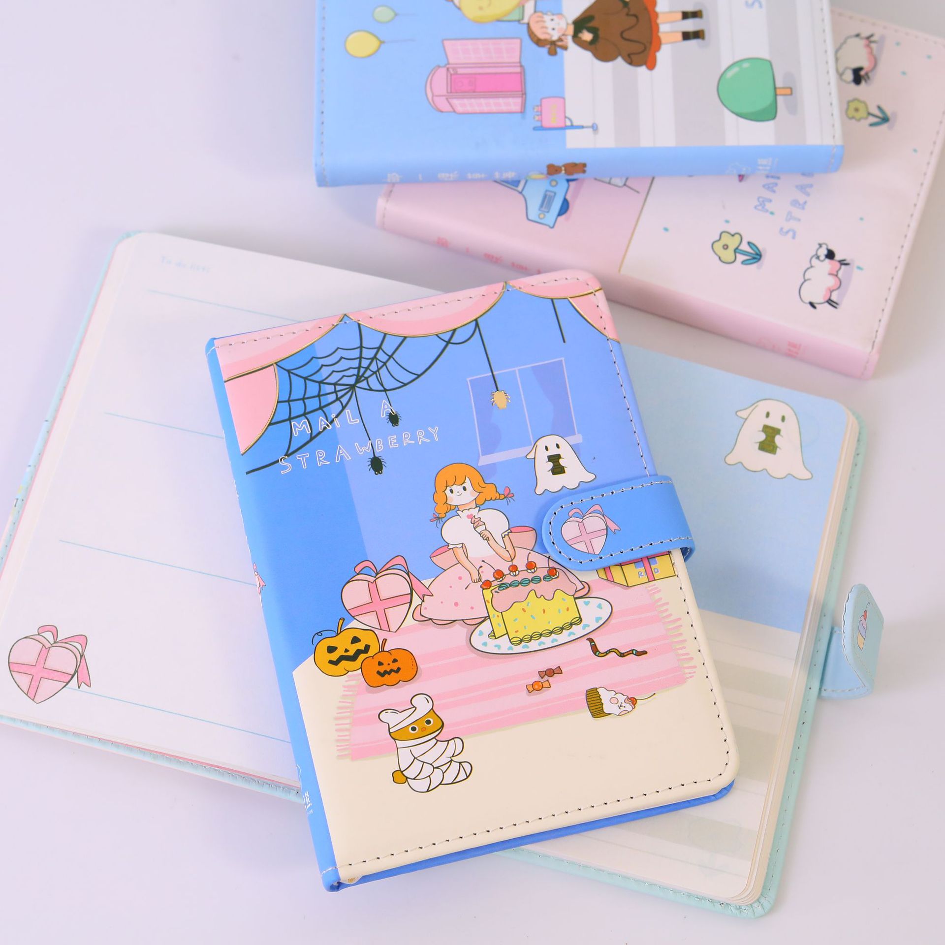 糖吉熊 邮一颗草莓pu磁扣本 卡通彩页a5笔记本记事本日记本