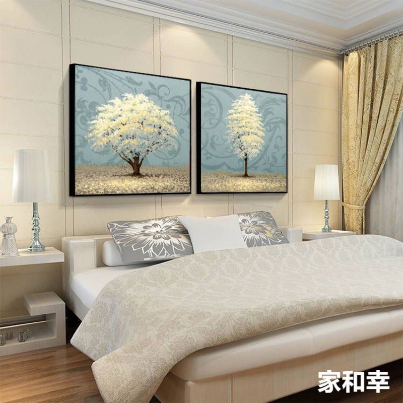 新中式卧室装饰画客厅挂画沙发背景无框画餐厅走廊两联画