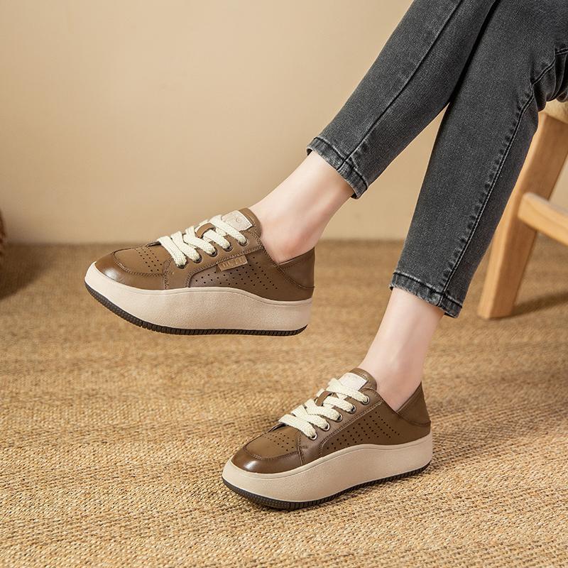 2023 Spring and Summer New Leather White Shoes Women's Shoes Korean Style Hollow Breathable Flat Sports Casual Borad Shoes X3316