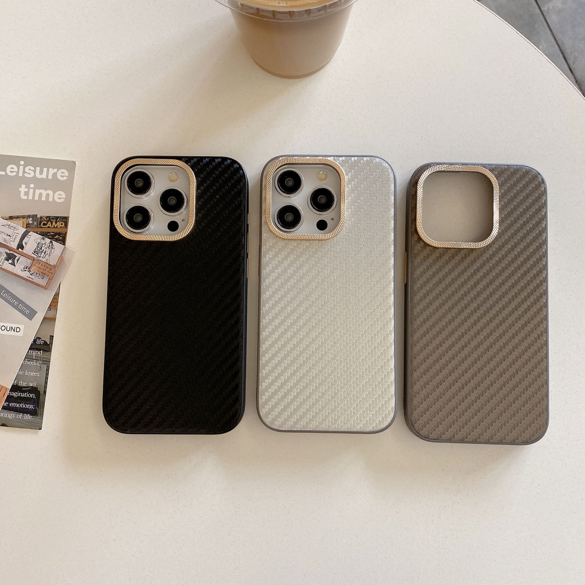 适用于iphone15promax凯夫拉碳纤维二合一手机壳立体凹凸感14plus