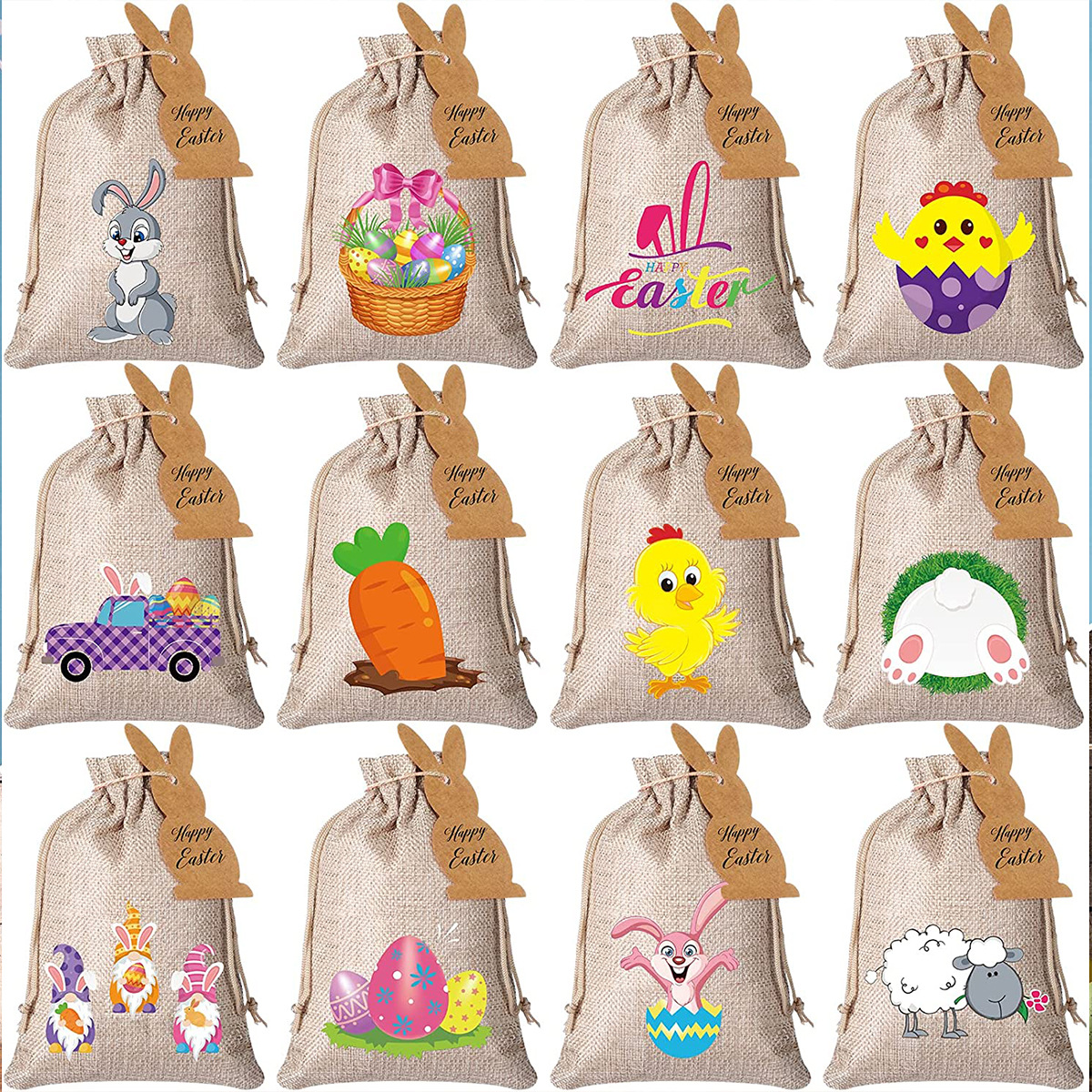 复活节麻布束口袋定制 麻布圣诞礼品袋定制万圣节抽绳麻布袋 定制
