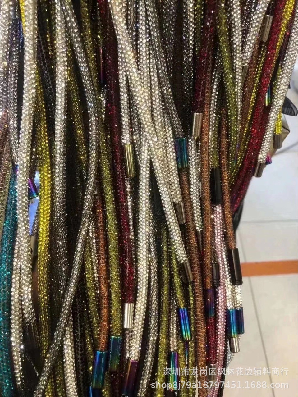 Hot Selling Hose Plastic Hole Full Diamond Rope Bowknot Crystal Rope Clothing Ornament 6 Rows 8 Rows Rhinestone round Diamond Strip