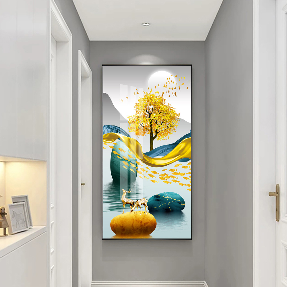 入户玄关装饰画竖版北欧客厅装饰画晶瓷画镶砖现代简约过道走廊