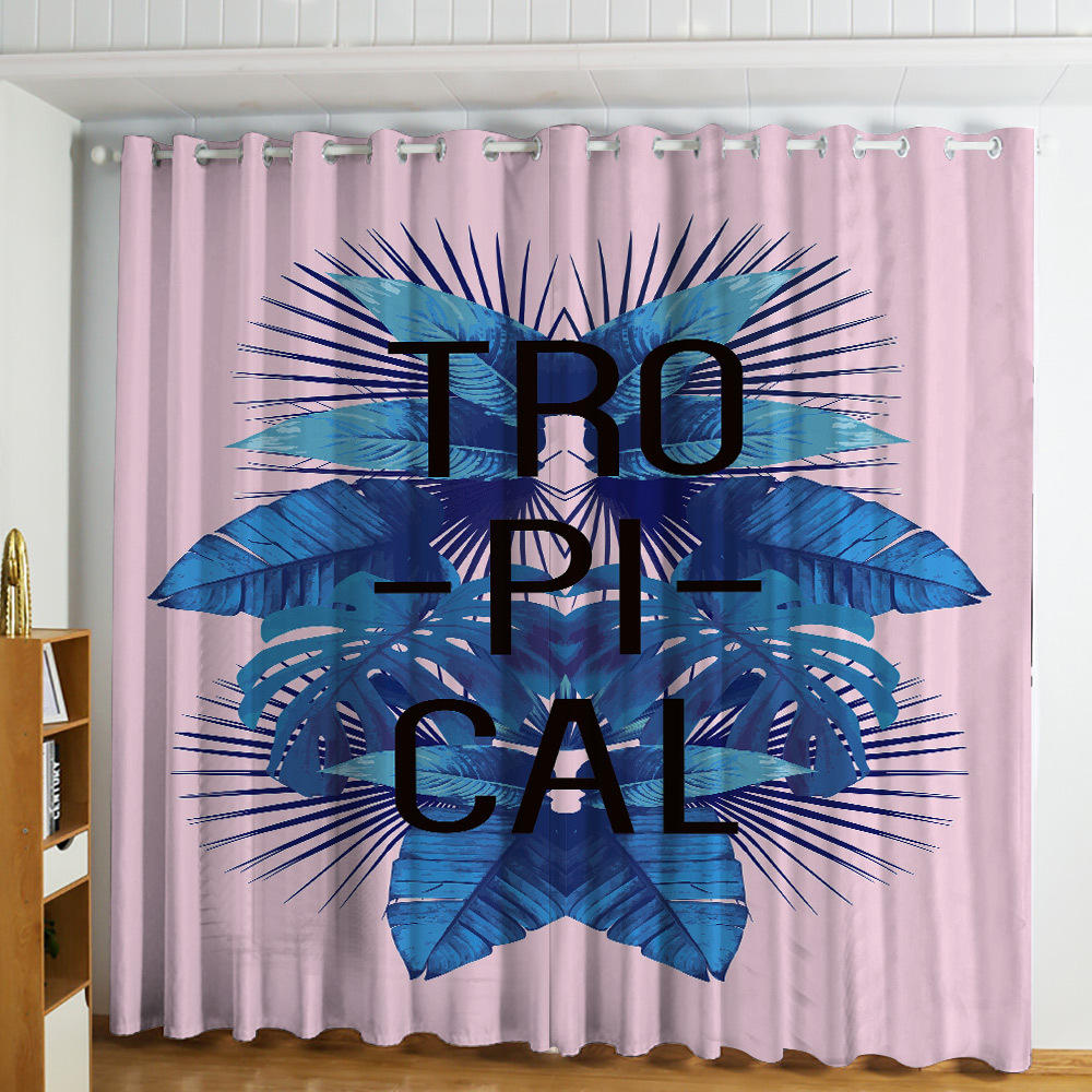 跨镜彩色植物3d数码印花半遮光黑丝布窗帘卫生间儿童房定窗帘