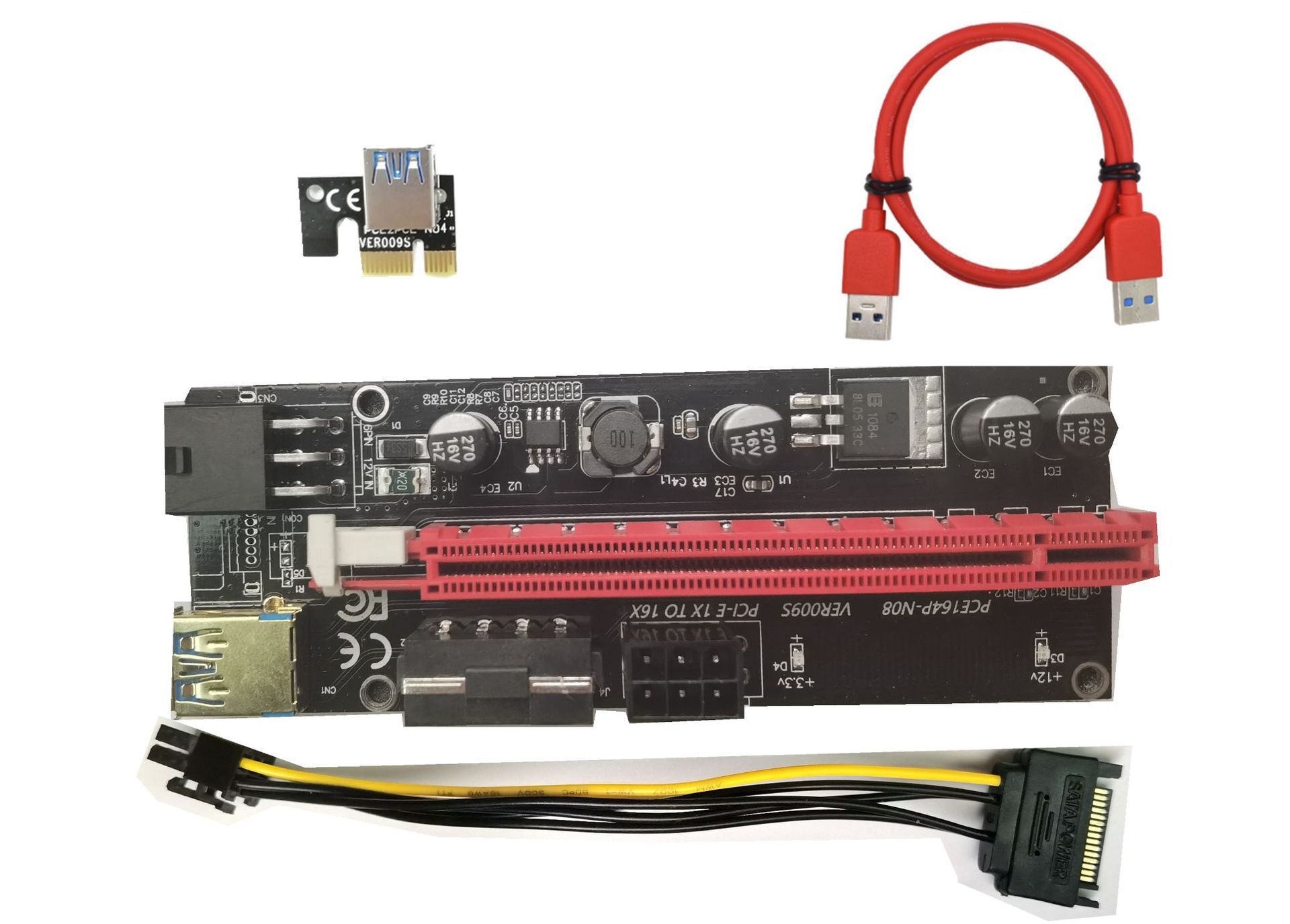pci-e显卡延长线转接线usb3.0转接卡pcie1x转16x黑金刚009s