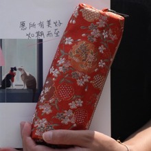 日系复古中国风棉麻烫金帆布艺笔帘简约大容量大中小学生卷笔袋