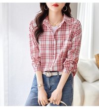 棉布格子衬衫女春夏秋季新款2023韩版衬衣时尚洋气长袖叠穿上衣薄