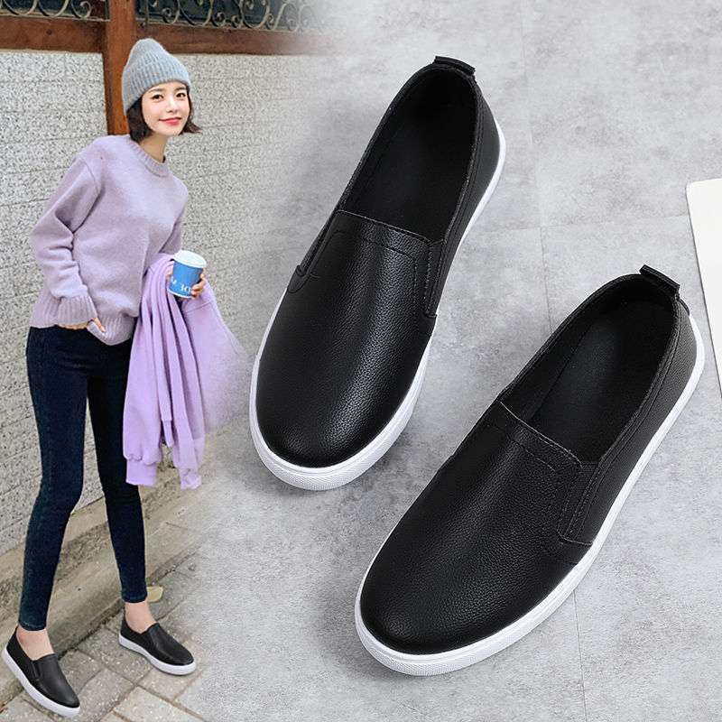 正品真皮平底女鞋软底乐福鞋一脚蹬懒人鞋女豆豆鞋休闲妈妈鞋单鞋