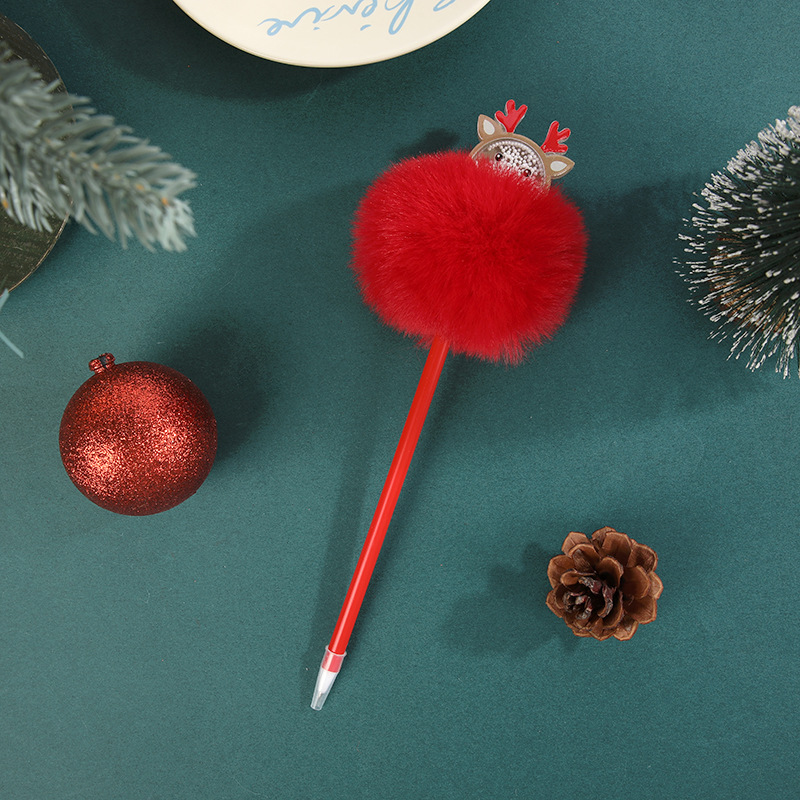 Manufacturer Christmas Pompom Pen Ballpoint Pen Acrylic Quicksand Snowman Christmas Stationery Children's Festival School Opening Small Prize