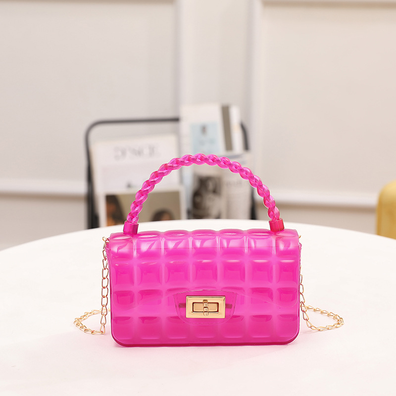 Transparent Small Square Bag Women's Bag 2023 New Portable Gel Bag Diamond Chain Messenger Bag Classic Style Mobile Phone Bag