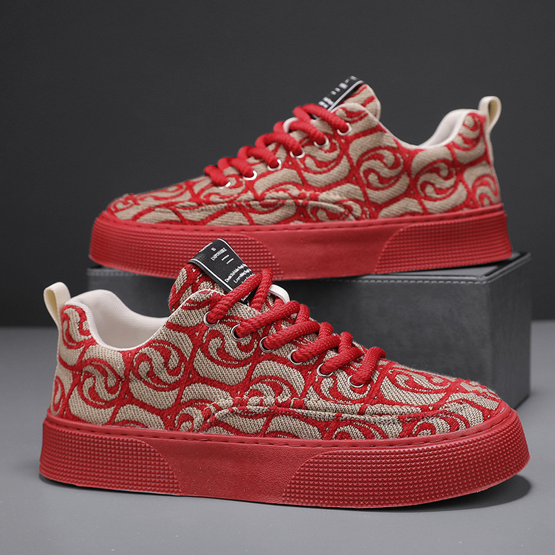 新款男鞋春季透气中国风帆布鞋防滑运动鞋休闲板鞋男款印花潮鞋子