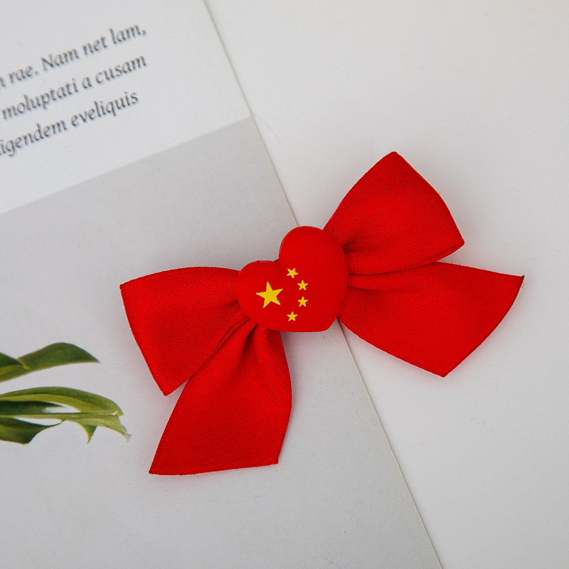 National Day Headwear Sports Show Children's Flag Barrettes Five-Pointed Star Flag Bow Hair Clip Gift Wholesale