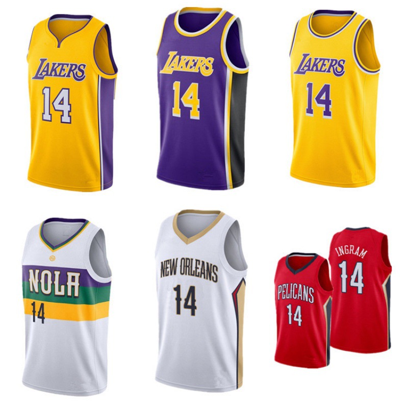 nba鹈鹕队14号英格拉姆热压篮球服 湖人队城市版球衣 一件代发