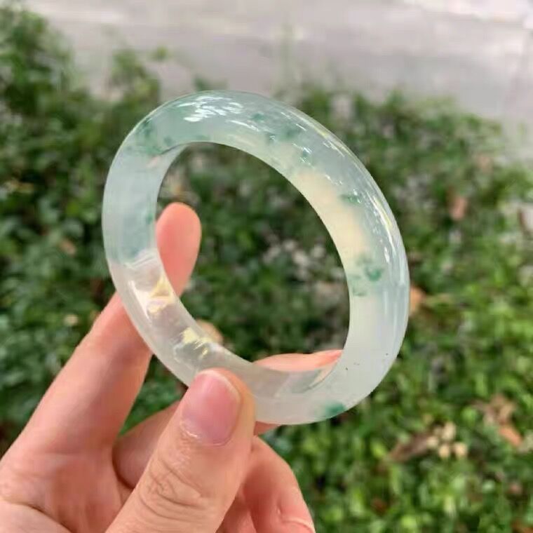 【热卖】天然翡翠玉石缅甸飘花底冰种枫叶红洒金手镯女生首饰配饰