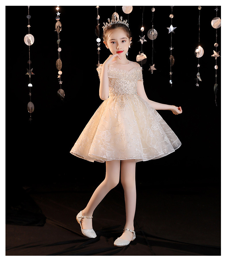 女童晚礼服公主裙小主持人演讲礼服小女孩钢琴演奏走秀网纱婚纱裙