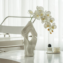 KBQ1中古抽象艺术白色陶瓷雕塑摆件花瓶装饰品干花桌面诧寂风现代