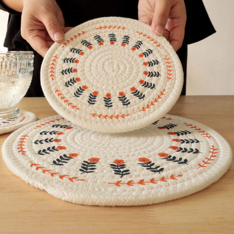 日式复古棉绳编织隔热垫印花杯垫厨房餐垫家用锅垫餐盘垫餐桌垫