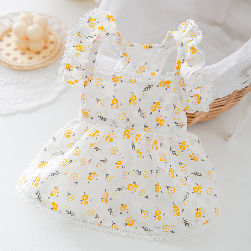 Spring and Summer Puppy Dog Fresh Cutout Floral Dress Small and Medium-Sized Dogs Cat Two-Leg Skirt Pet Dog Clothes