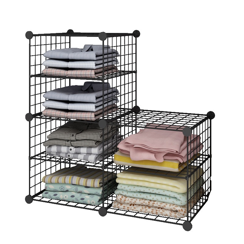 Amazon Iron Mesh Multi-Layer Plaid Locker Simple Wardrobe Storage Assembly Bookshelf Iron Net Compartment Shelf