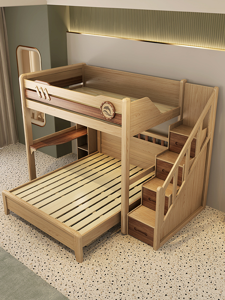 上下铺木床双层床两层上下床全实木儿童床交错式高低床组合小户型