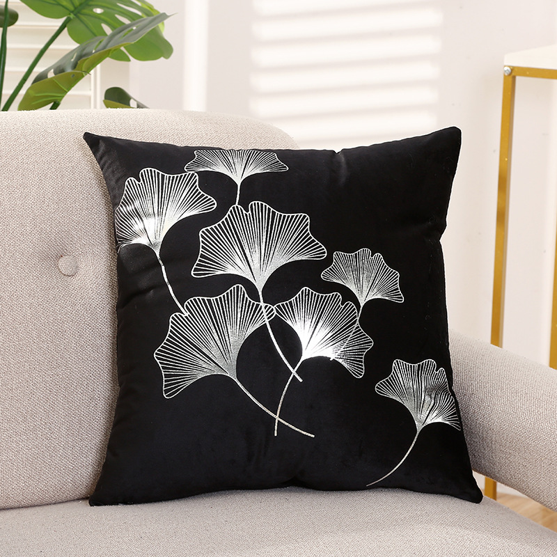 Cross-Border New Arrival Velvet Bronzing and Silver Plating High-End Pillow Backrest Ginkgo Leaf Sofa Furniture Hotel Bedside Cushion