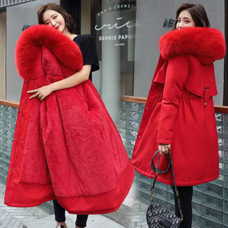2023 Winter New Mid-Length Parka Cotton-Padded Coat Women's Korean-Style Lamb Wool Inner Village down Cotton-Padded Coat Women's Cotton-Padded Jacket Batch