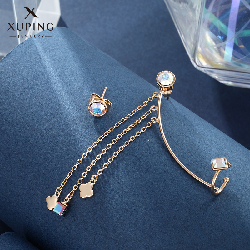 xuping jewelry fashion ear clip chain tassel square sugar earrings earrings one-piece ear clip high-grade earrings for women