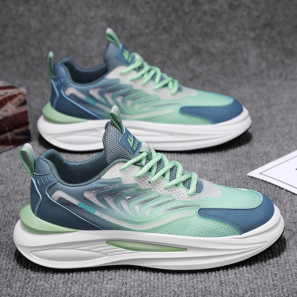 【舒适男鞋】24春夏爆款织物透气休闲运动鞋男百搭厚底跑步鞋男