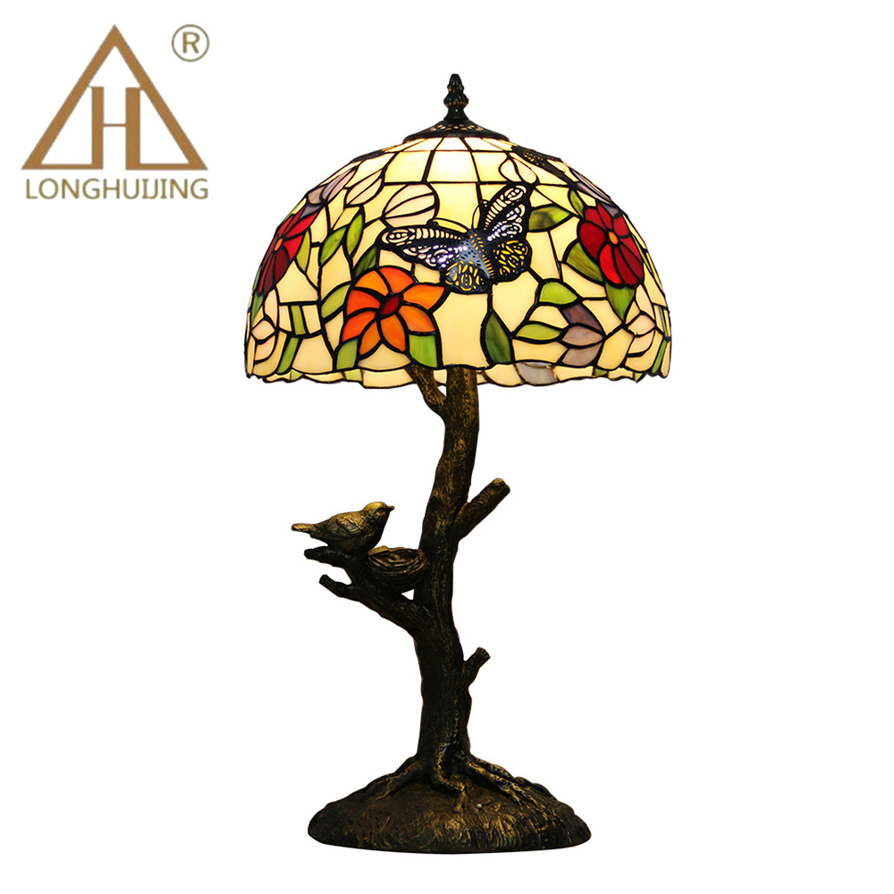 帝凡尼12寸玫瑰蝴蝶台灯蒂芙尼玻璃艺术创意台灯客厅卧室床头灯