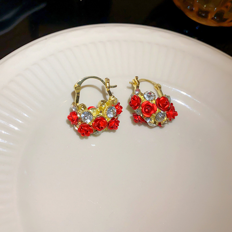 Diamond Flower Geometric U-Shaped Earrings Korean Fashion Light Luxury Earrings Niche High-Grade Temperament Earrings Wholesale for Women