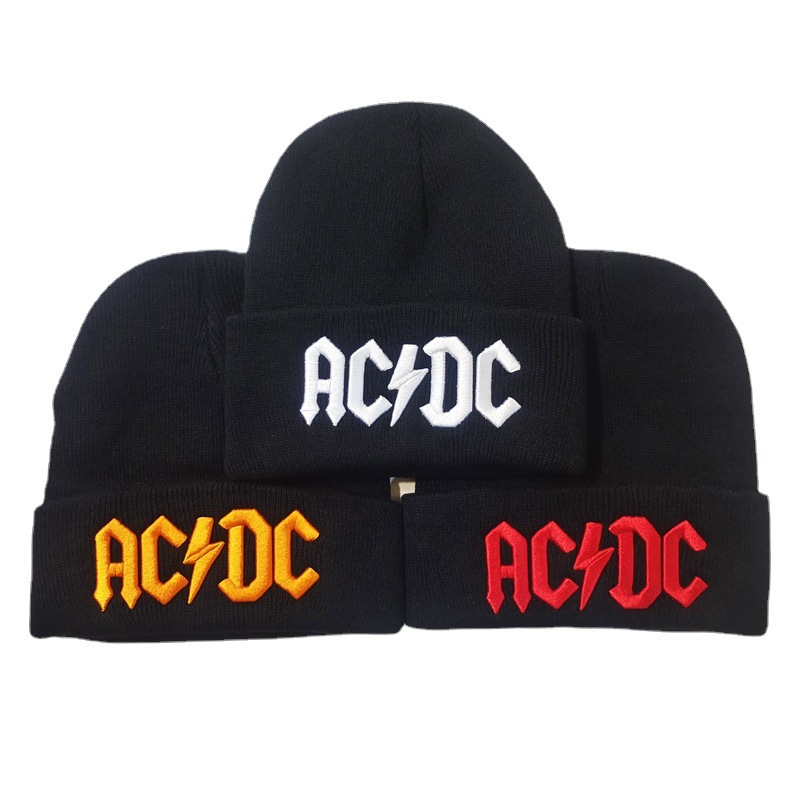 Cross-Border Rock Band ACDC Letter Embroidery Knitted Hat European and American Woolen Cap Men's and Women's Hip Hop Warm Hat Sleeve Cap