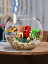 桌面小鱼缸玻璃 生态鱼缸造景 养金鱼小型热带鱼 客厅圆形鱼缸