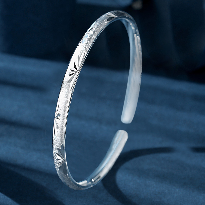 Flash Sand Carven Design Starry Pure Silver 9999 Bracelet Female Sterling Silver Young Trending on TikTok Same Style Solid Silver Bracelet