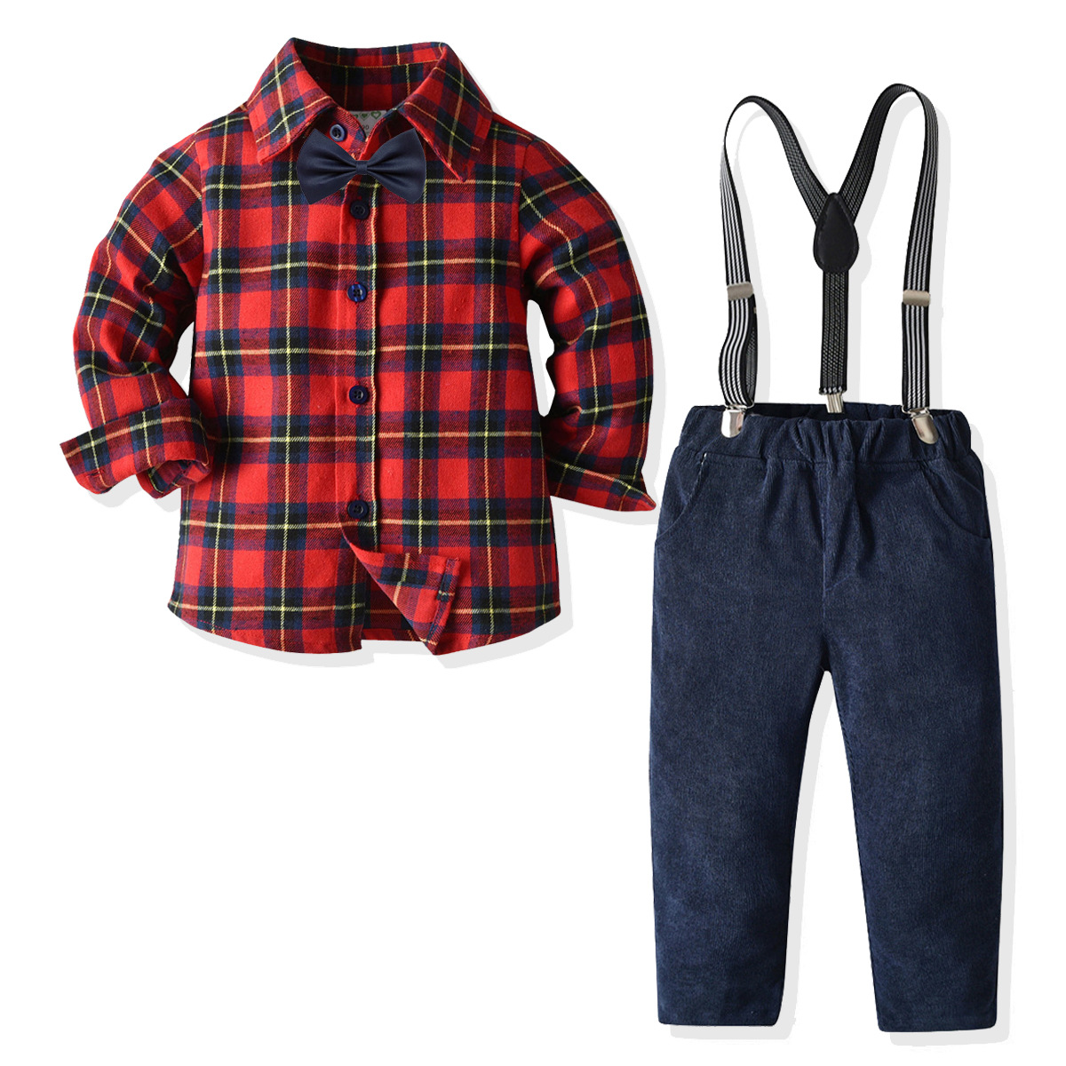 秋冬男童四件套男宝宝礼服宝宝周岁生日英伦风花童背带裤儿童套装