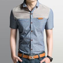 夏季短袖接接衬衣韩版修身薄款透气青年寸衣工装牛仔衬衫男士外套
