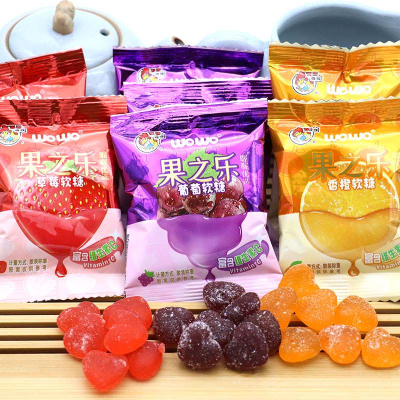 喔喔维生素c软糖水果多口味500g22袋葡萄草莓香橙味休闲零食糖果
