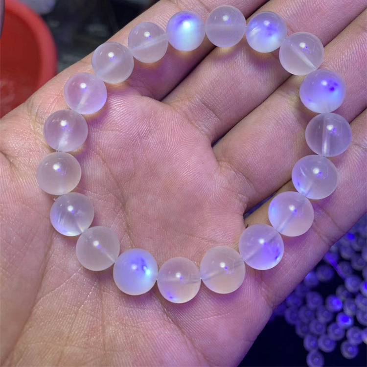 天然蓝月光手串冰种猫眼强蓝光天然水晶蓝月光石手链直播外贸批发