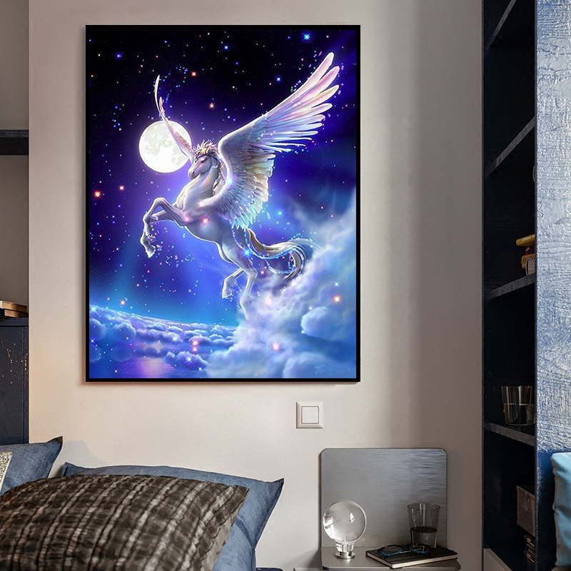 钻石画2021新款独角兽5d贴钻十字绣动物飞马玄关满钻卧室唯美星空