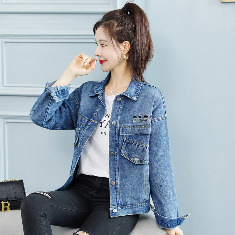 牛仔外套女短款款ins潮新款洋气刺绣牛仔夹克宽松百搭上衣